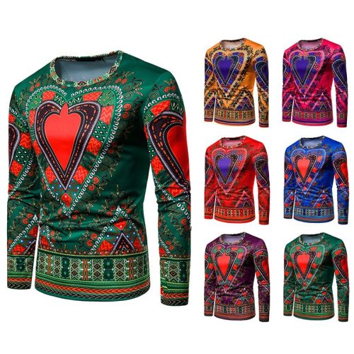 Cross-border e-commerce men's 3D love picture round neck long sleeve T-shirt CT433