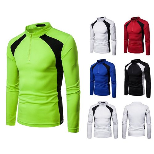 Cross-border men's irregular stitching long-sleeved plus size Henry collar T-shirt Q116