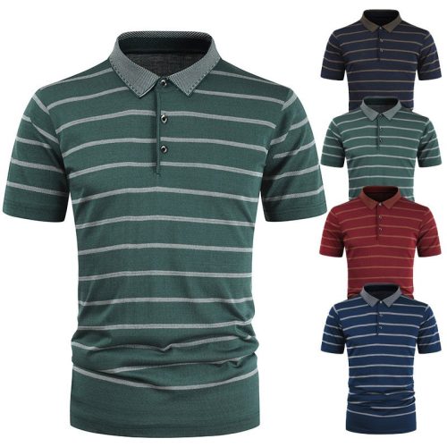 Cross-border new summer men's hedging casual fashion striped T-shirt hot sale men's short sleeve