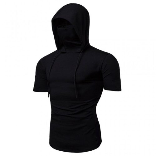 Cross-border summer personality stretch fitness men's ninja suit hooded short-sleeved T-shirt face mask