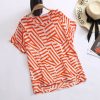Explosive retro geometric cotton and linen loose 2022 new round neck T-shirt