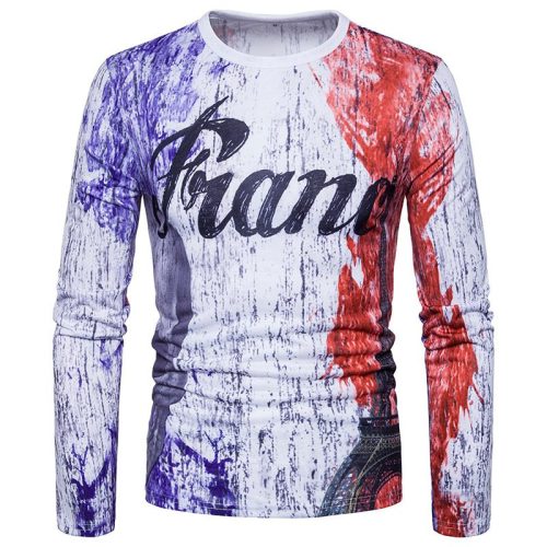 Fashion men's casual personality splash ink letter printing long-sleeved T-shirt CT393