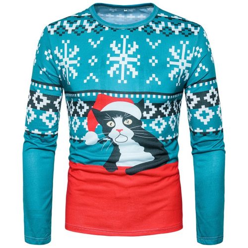 Foreign trade new fashion 3D characteristic cartoon cat print round neck long sleeve T-shirt CT366
