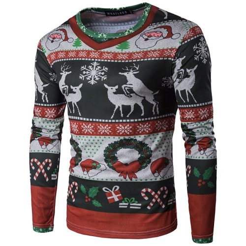 Foreign trade new style 3D personality printing fashion men's Christmas elk pattern long-sleeved T-shirt CT289