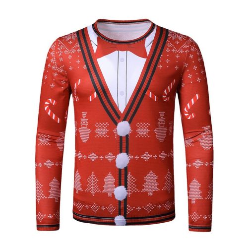 New 3D personality fake two-piece printing fashion men's Christmas long-sleeved T-shirt T33