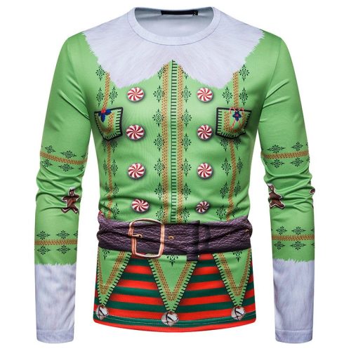 New 3D personality printing fashion men's Christmas long-sleeved T-shirt CT486
