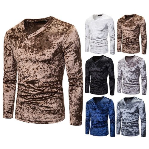 New Men's Diamond Velvet V-neck Multicolor Long Sleeve Slim T-shirt B151