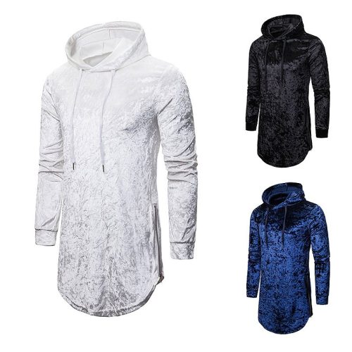 New men's diamond velvet fashion personality high-end street style hooded T-shirt W10