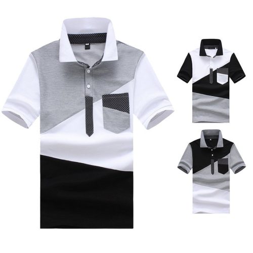 New men's irregular color matching stitching short sleeve POLO Q39