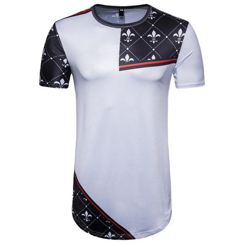 New men's irregular printing short-sleeved long T-shirt T347