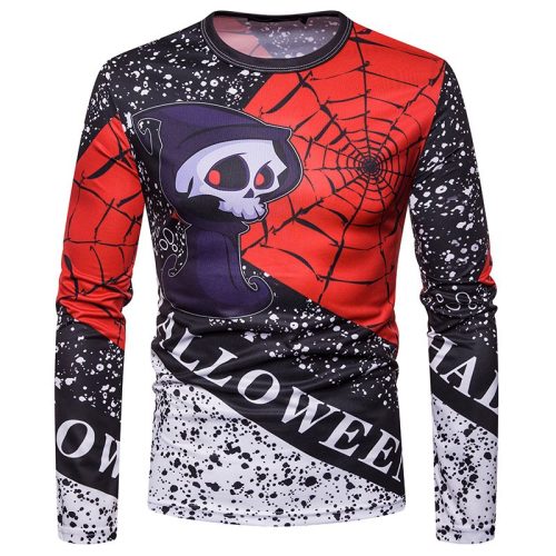 New men's personality Halloween skull print round neck 3D long sleeve T-shirt CT459