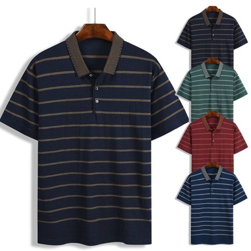 New summer men's hooded striped lapel T-shirt men's lapel short sleeve generation