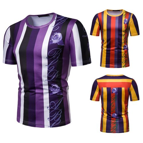 New summer men's short-sleeved T-shirt men's contrast striped slim casual t-shirt TX63