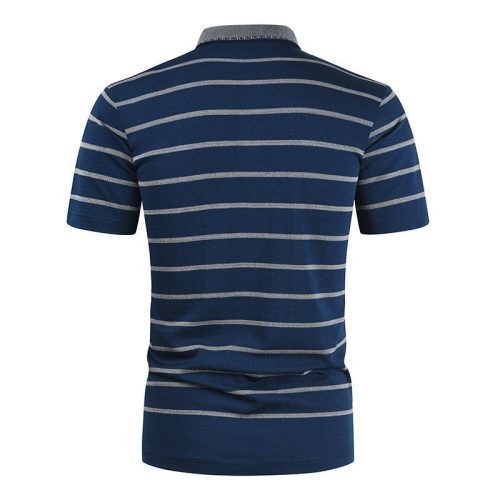 New summer men's striped T-shirt men's lapel European and American men's casual short sleeves