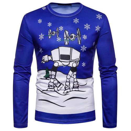 ew 3D personality printing fashion men's Christmas robot pattern long-sleeved T-shirt CT485